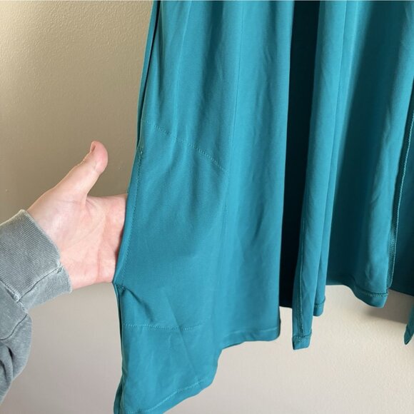 Attitudes By Renee Women 1X Teal Pockets Cascade Open Front Jersey Cardigan - Picture 4 of 10